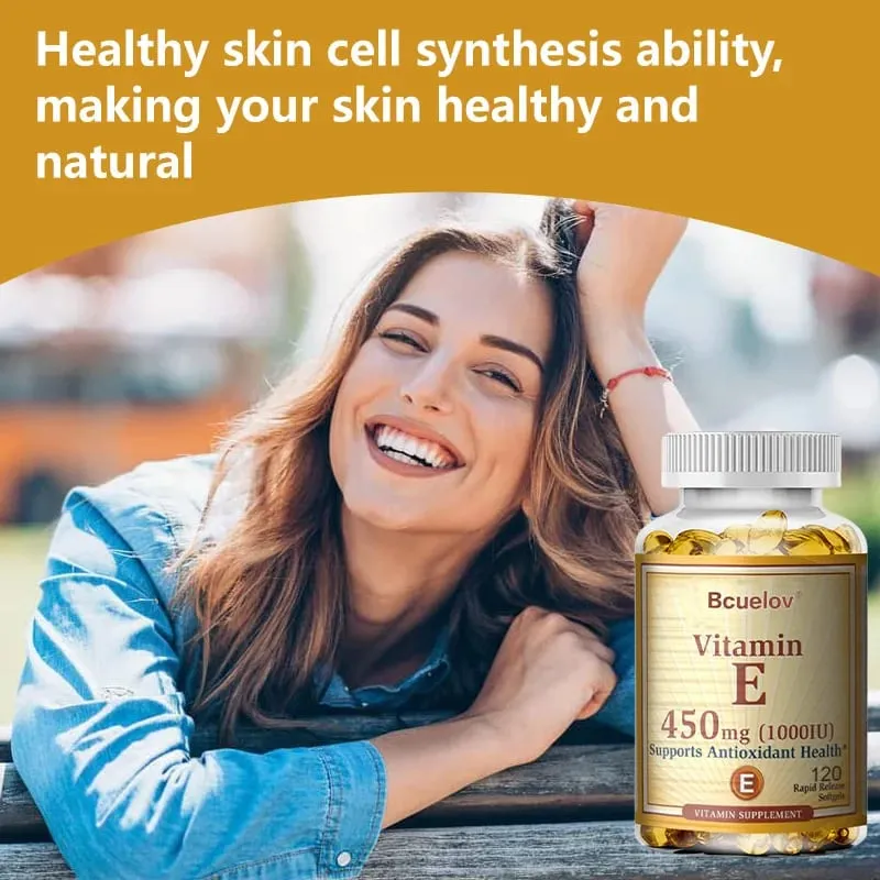 Vitamin E Supplement Capsules- 1000 IU - Promote Skin Immunity and Heart Health Help Blood Circulation Gluten-free
