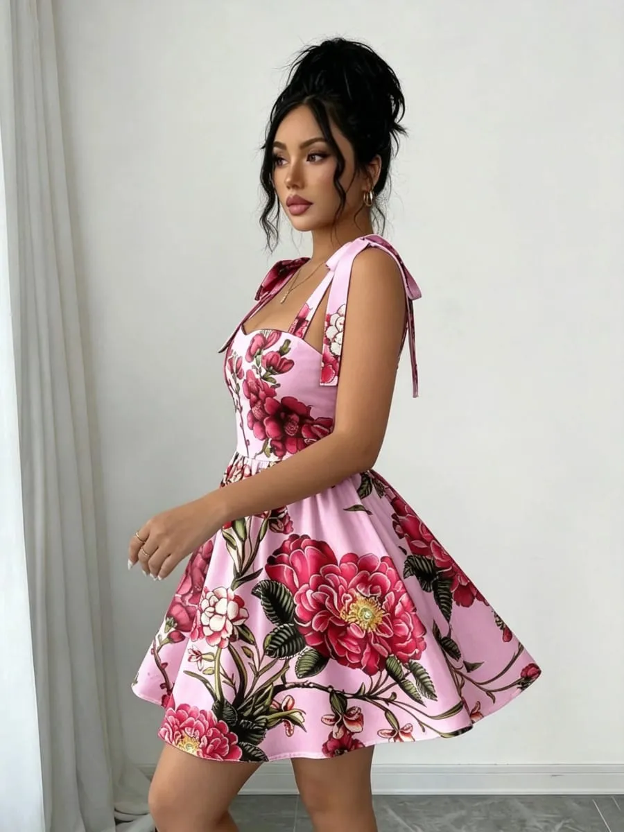 Women's French Sweetheart Style Slimming A-Line Short Dress Strap up Straps Waist Cinching Fluffy Skirt for Elegant Fashion