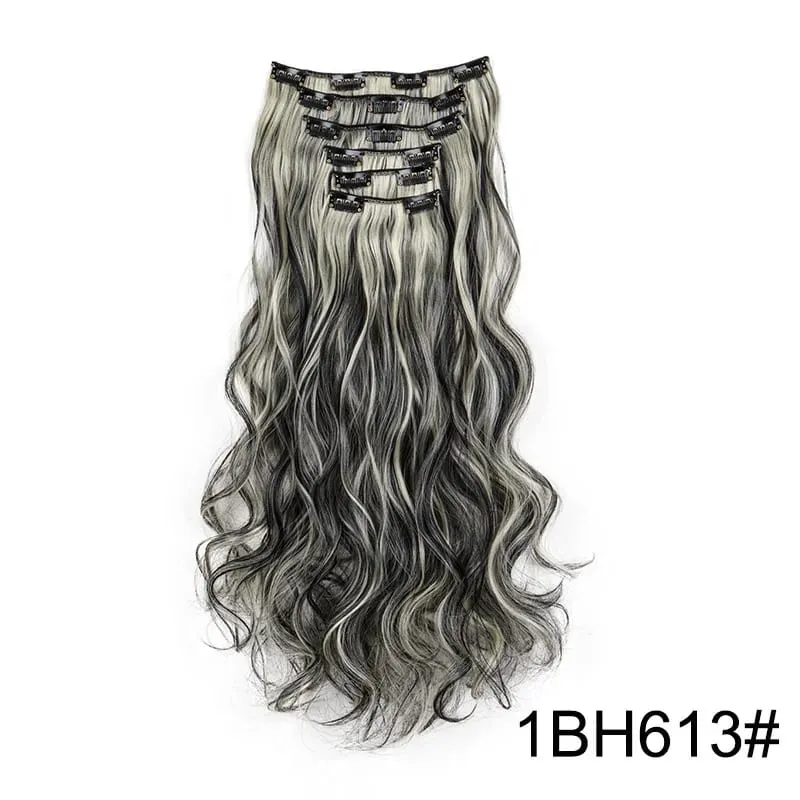22Inch Synthetic 6pcs/set Long Curly Hair Extension Thick Soft Hairpiece for Short Hairline Coverage for Women Daily Use