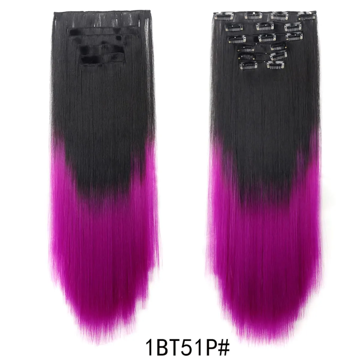Long Straight Hair Clip in Hair Extensions 24inch 140g 6pcs/set Women Ombre Synthetic Hair Full Head soft easy to wear stylish