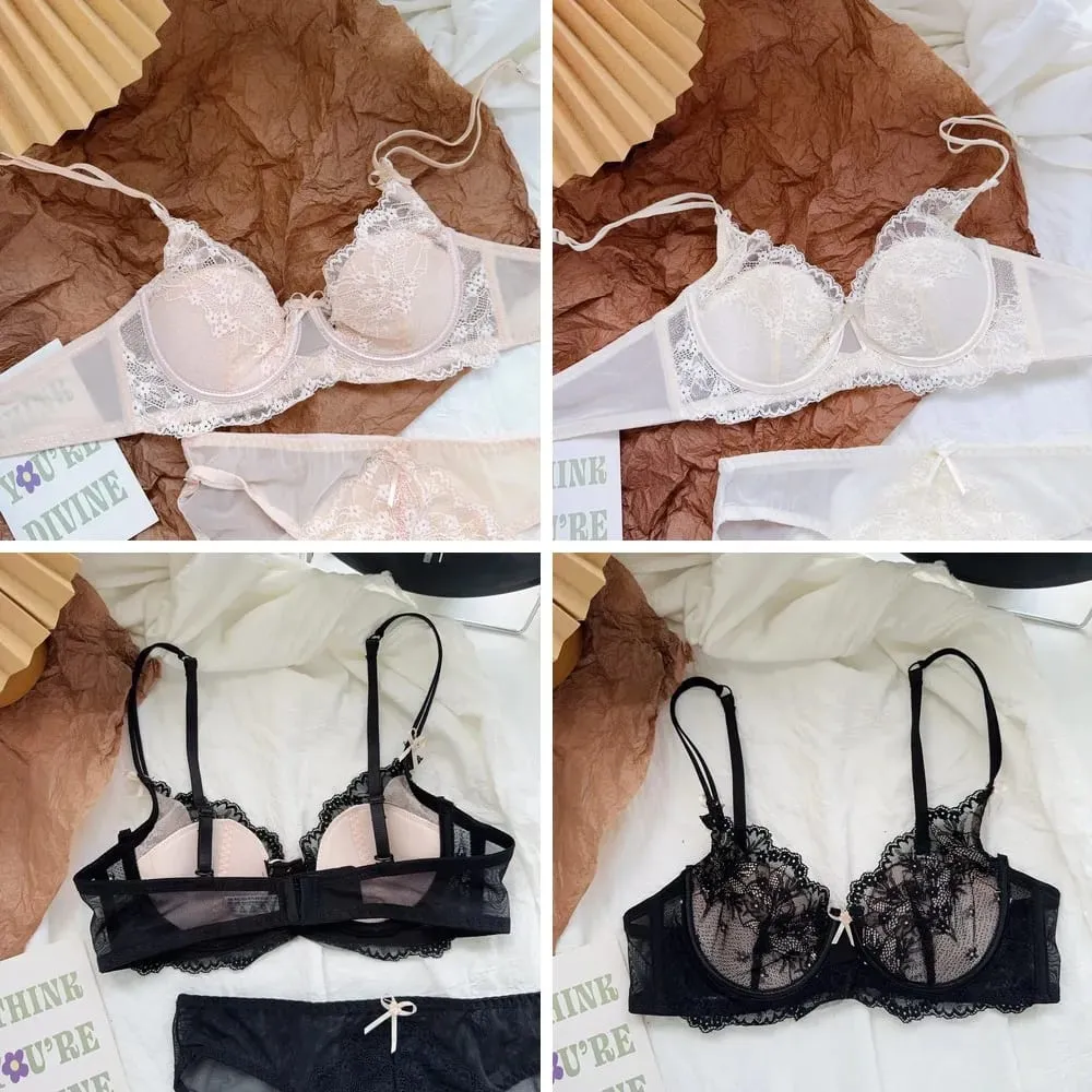 Sexy Black Lace Lingerie Set with Underwire Comfortable Lift for Larger Busts