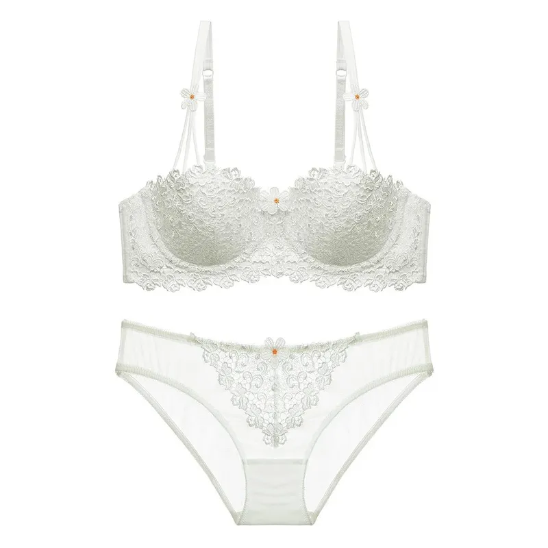 1605European and American Thin1/2Half Cup Bra Lace Sexy Embroidery Lingerie Bra Suit