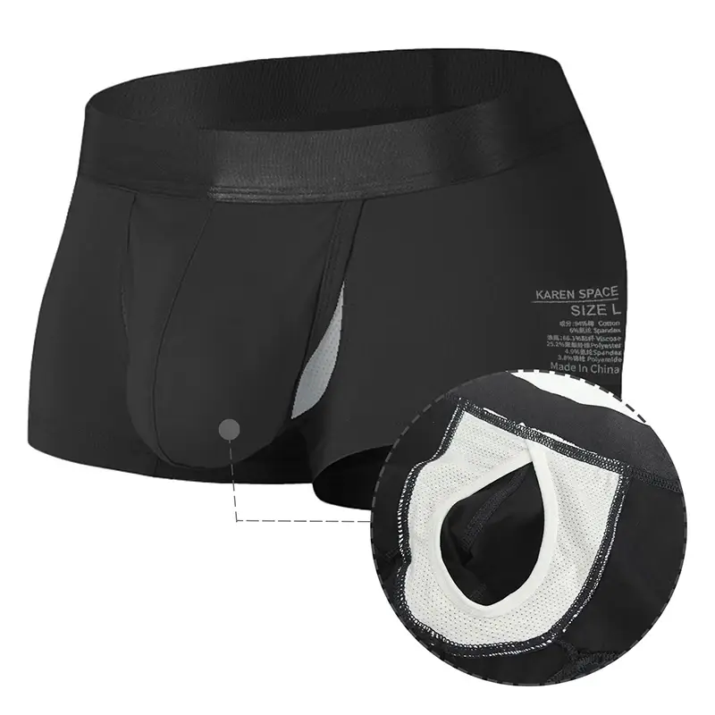 1Pcs Open Front Underwear Men Ice Silk Sexy Men's Boxer Shorts Panties Breathable Pouch Bulge Underpants Male