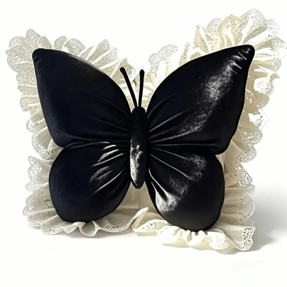 Decorative Cushion Velvet Butterfly Plush Pillow Lace Trim Plush Bow Plush Cushion Soft Cute Bow Throw Pillow Office