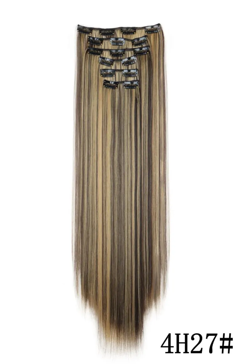 24Inch 16 Clips in Hair Extensions Long Straight Hairstyle Blonde Black Hairpieces Heat Resistant False Hair Daily Use Cosplay
