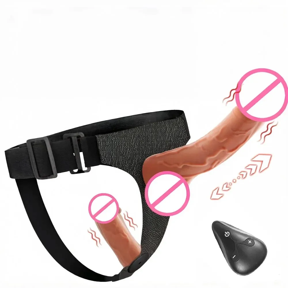 Strap On Realistisk Dildo Vibrator Dubbla Huvuden Vibrerande Teleskopiska Dildos Strapon Bälte Trosor Sexleksaker För Kvinna Lesbisk Gay — image 1