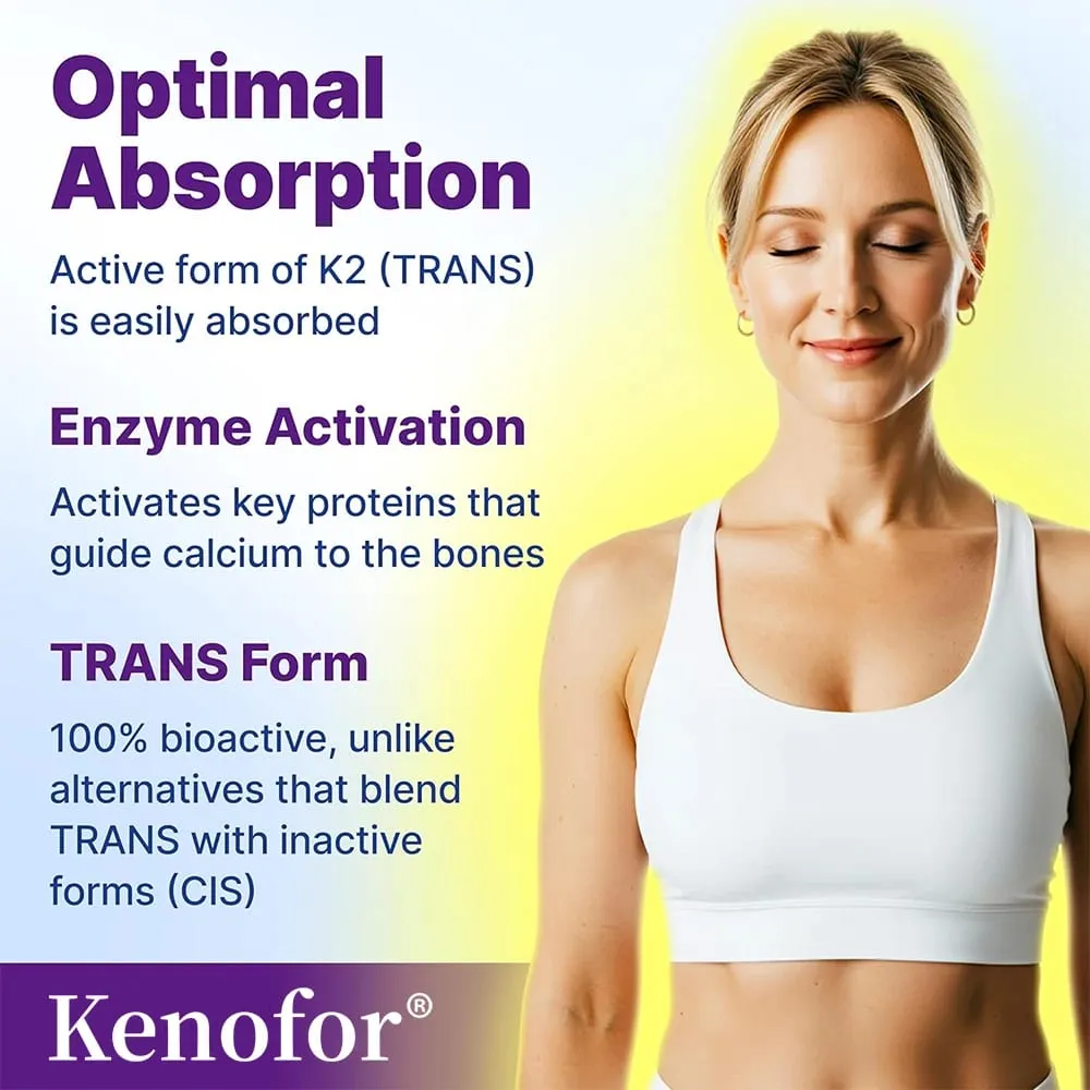 Vitamin K2 Capsules - MK-4 & MK-7 Support Calcium Metabolism Bone Teeth Joint & Cardiovascular Wellness Daily Immune Balance