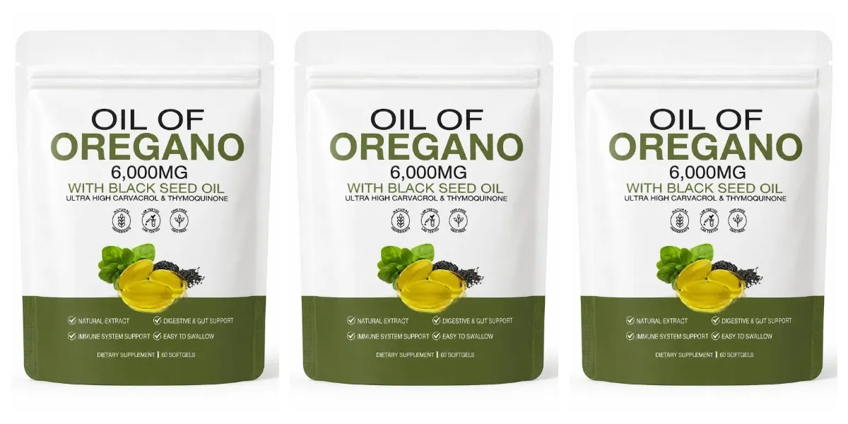 Oil of Oregano Softgels 6000mg with Black Seed Oil for Immune System & Digestive Support Soy-Free Gluten-Free 60 Softgels