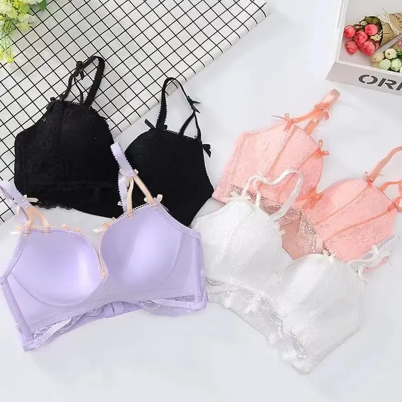 Mới Ngọt Ngào Liền Mạch Ren Push Up Quần Lót Nữ Nhỏ Ngực Tập Hợp Không Vòng Thép Có Thể Điều Chỉnh Bộ Áo Ngực