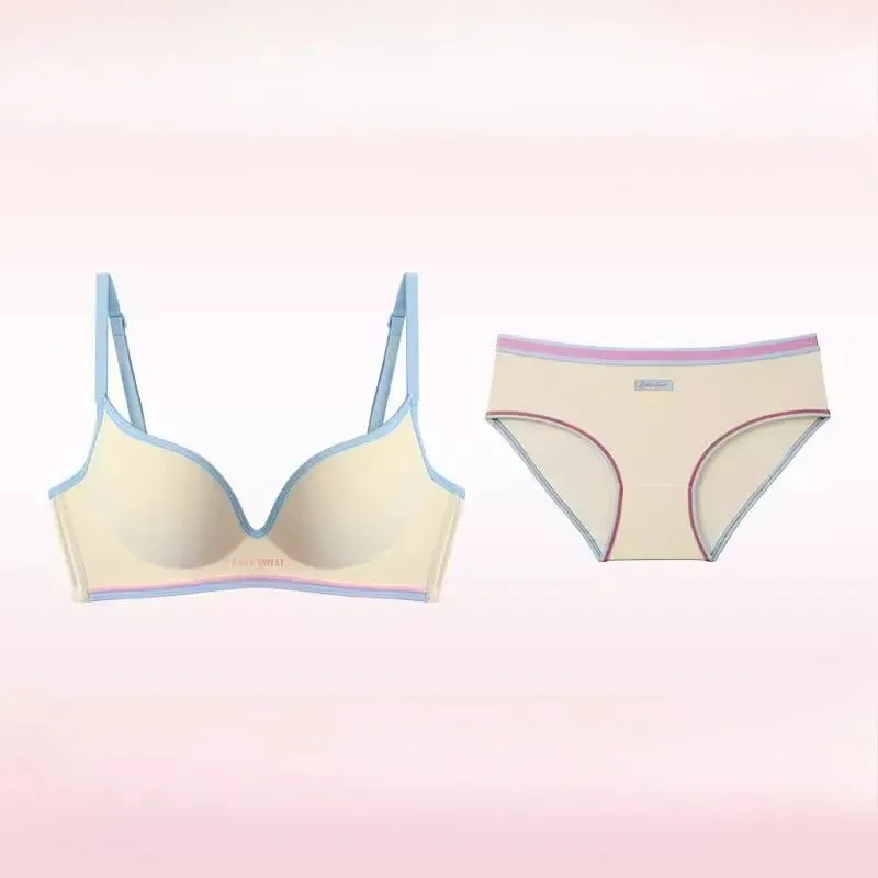 Nahtloser Push-Up-BH für kleine Brüste | Buntes gepolstertes Dopamin-Bralette | Comfort Lift & Sexy Look für Damen-BH- und Höschen-Set