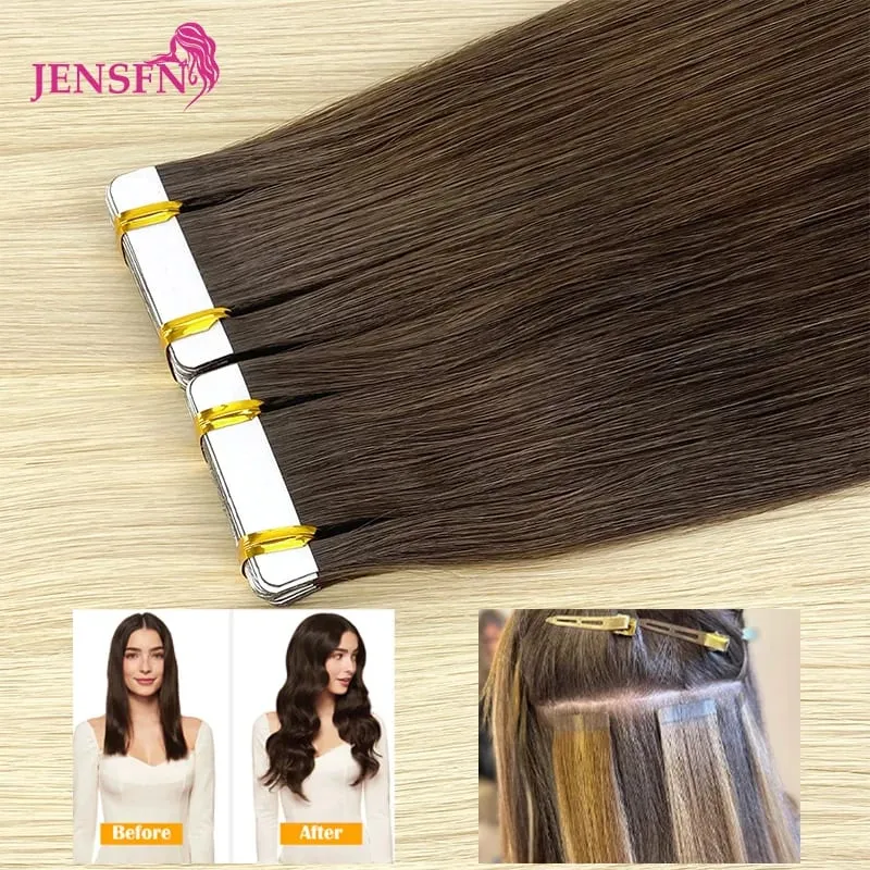 Tape In Hair Extension 100% Real Human Hair Straight Hair Seamless Invisible Skin Weft Remy Tape Ins Brown Blonde Womem