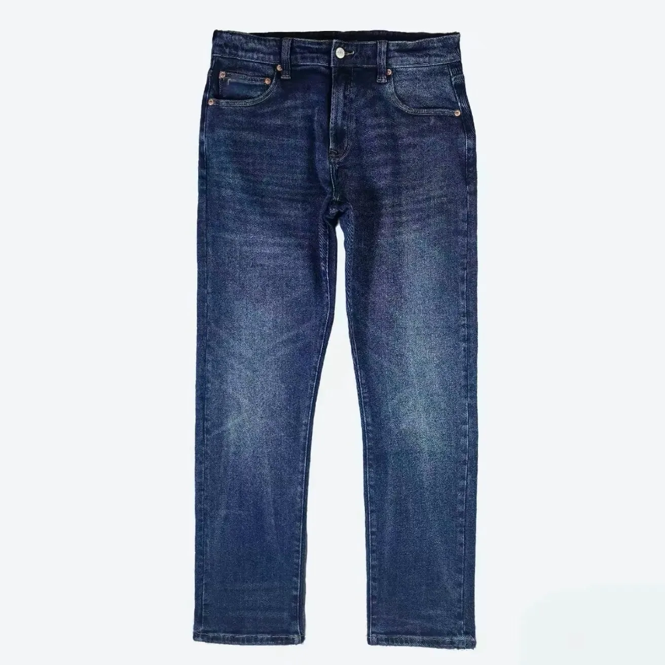 RRL American Retro Elastic Denim Jeans Indigo Washed Thick Straight Cut Wear Resistant Men's mid Waist Zipper Fly Autumn Season