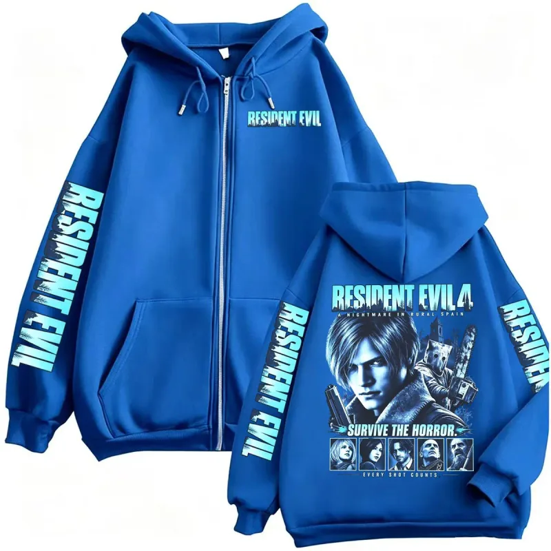 Resident Evil Requiem Zip Up Hoodies Leon Kennedy Horror Game Zipper Hoodie Hombre Mujer Harajuku Classic Jacket Sudadera Abrigos