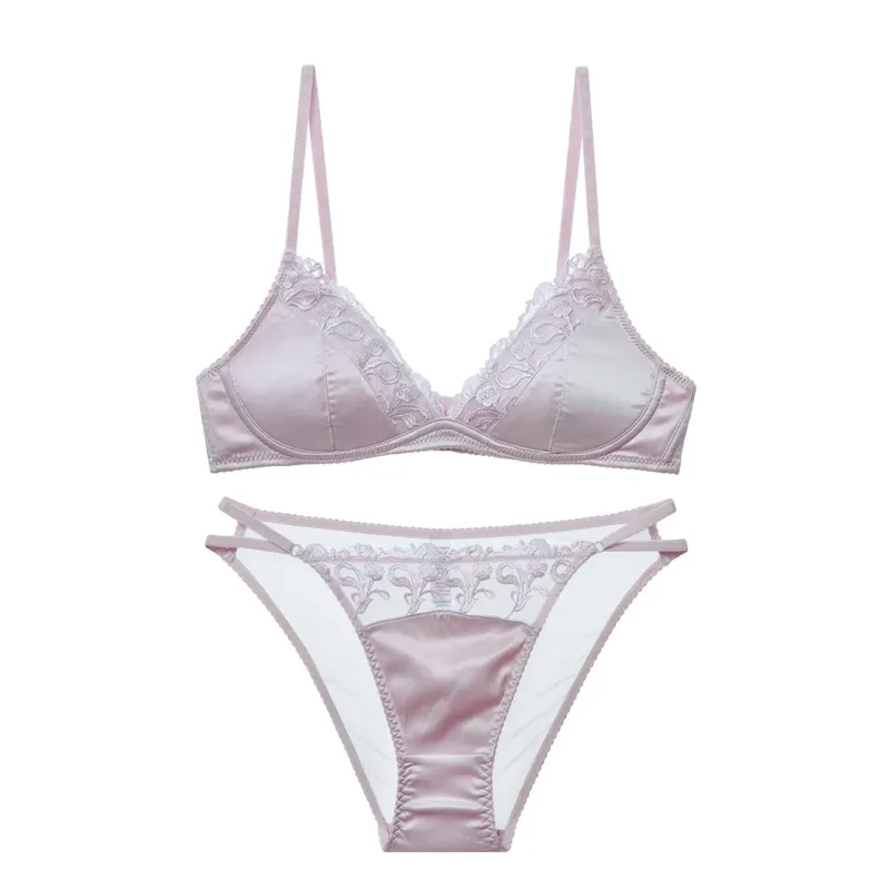 French Style Lingerie Set for Women Thin Non-Wired Triangle Cup Bra Lace & Embroidery Design — image 7