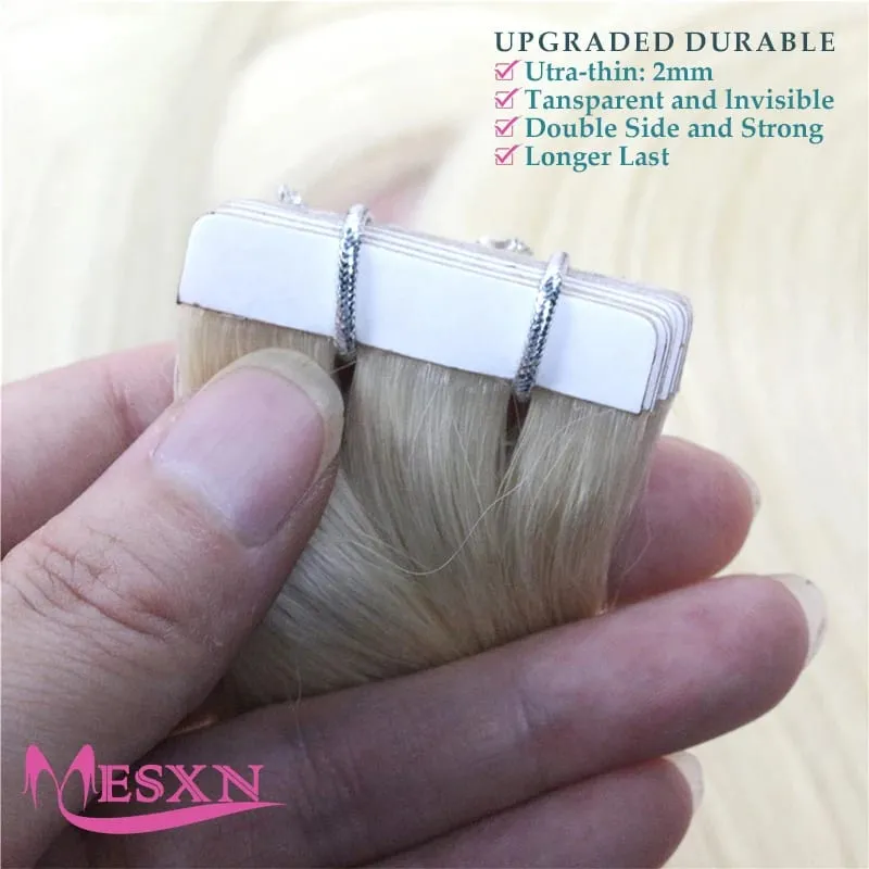 Tape in Human Hair Extensions Natural Seamless Invisible SKin Weft 14"-24" Double Sided Adhesive Real Natural Hair