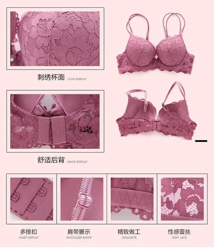 內衣性感胸罩套裝女式聚攏 Lenceria Mujer Femme Underwire Langerie 女孩胸罩與內褲女性蕾絲內衣