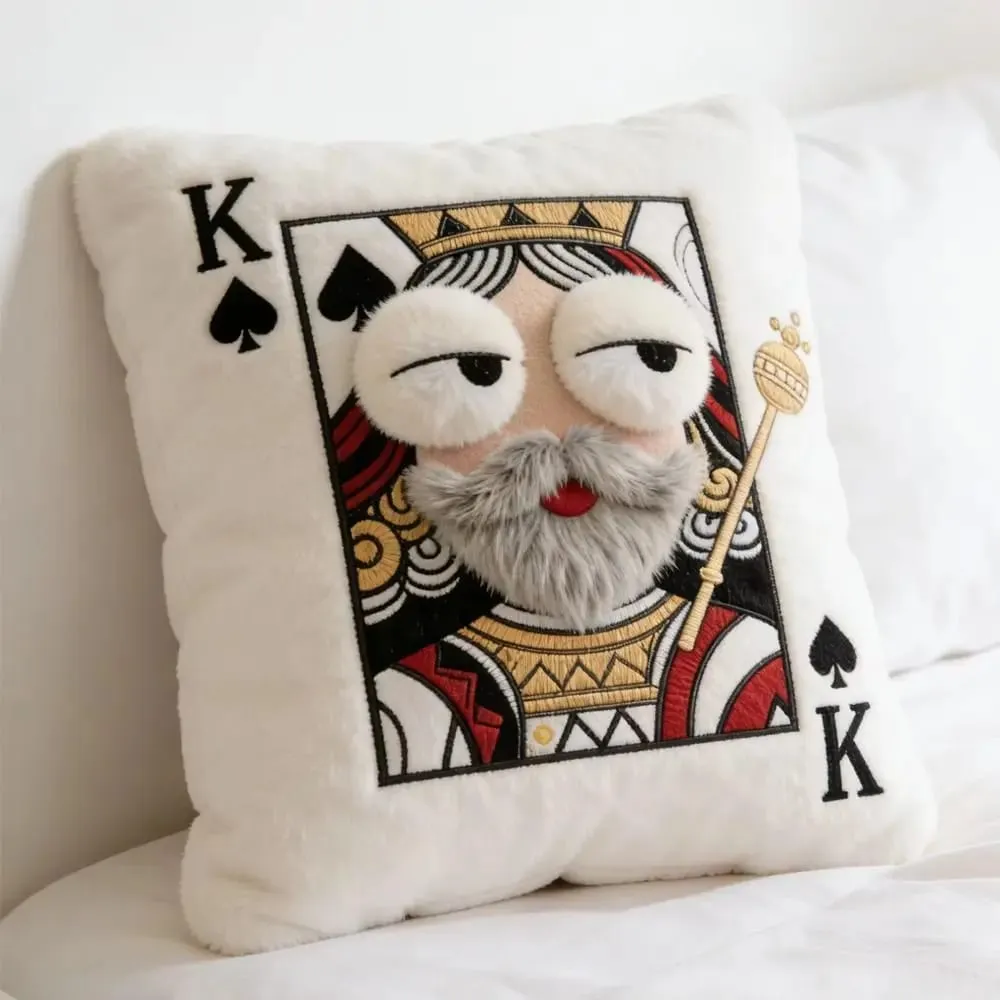 Patchwork Style Poker Card Cushion 3D Big Eyes High-Value Design Embroidered Pillow Card Game Theme Patchwork Pillow Gift Giving