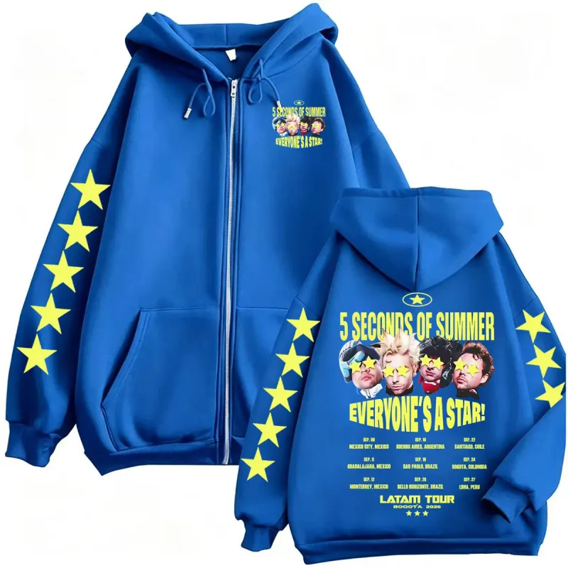 5 Seconds of Summer Everyone's A Star Latam Tour 2026 Zipper Hoodies Men's Harajuku Gothic High Quality Sweatshirts Jacket Coats — image 5