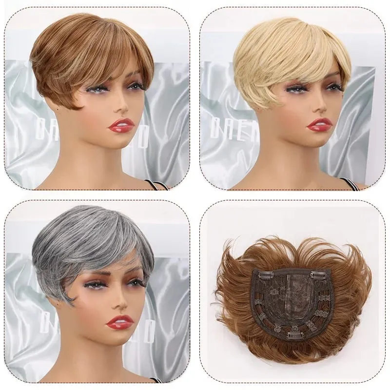 6Inch Synthetic Short Straight Hair Toppers for Thinning Hair Texture Clip-In Adds Volume Hairpiece for Women Daily Use