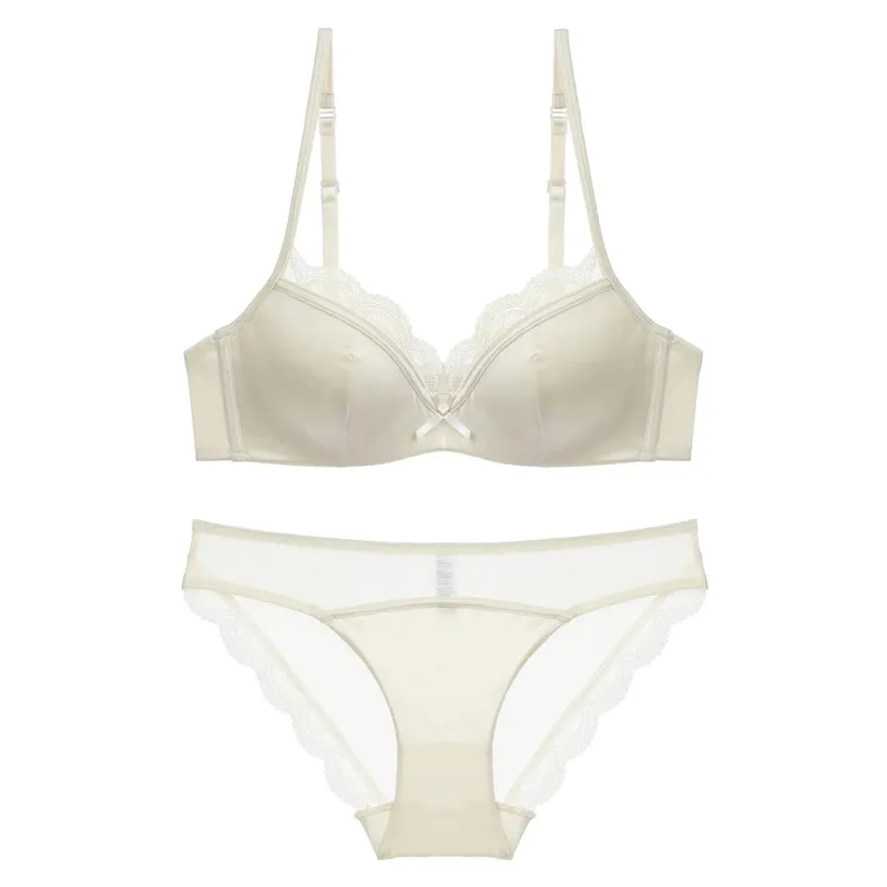 Summer Seamless Lace Bra Set for Small Bust Soft Wire Anti-Sagging Slimming Bralette & Panty Lightweight Lingerie Sexy Set