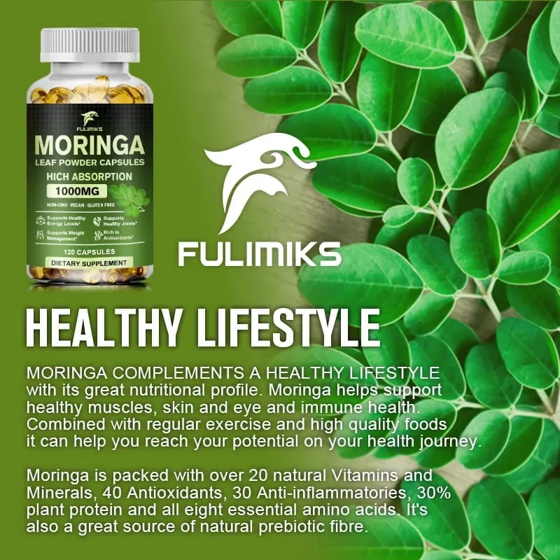 Natural Moringa 1000mg Supplement Supports Immune Defense Digestion Skin Joint Energy & Antioxidant Health