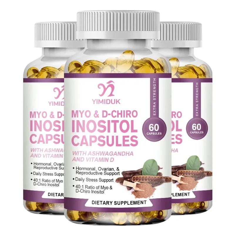 Myo Inosito Capsules & D-Chiro Inositol with Ashwagandha Root & Vitamin D3 Hormone Balance for Women Regulate Menstrual Cycle