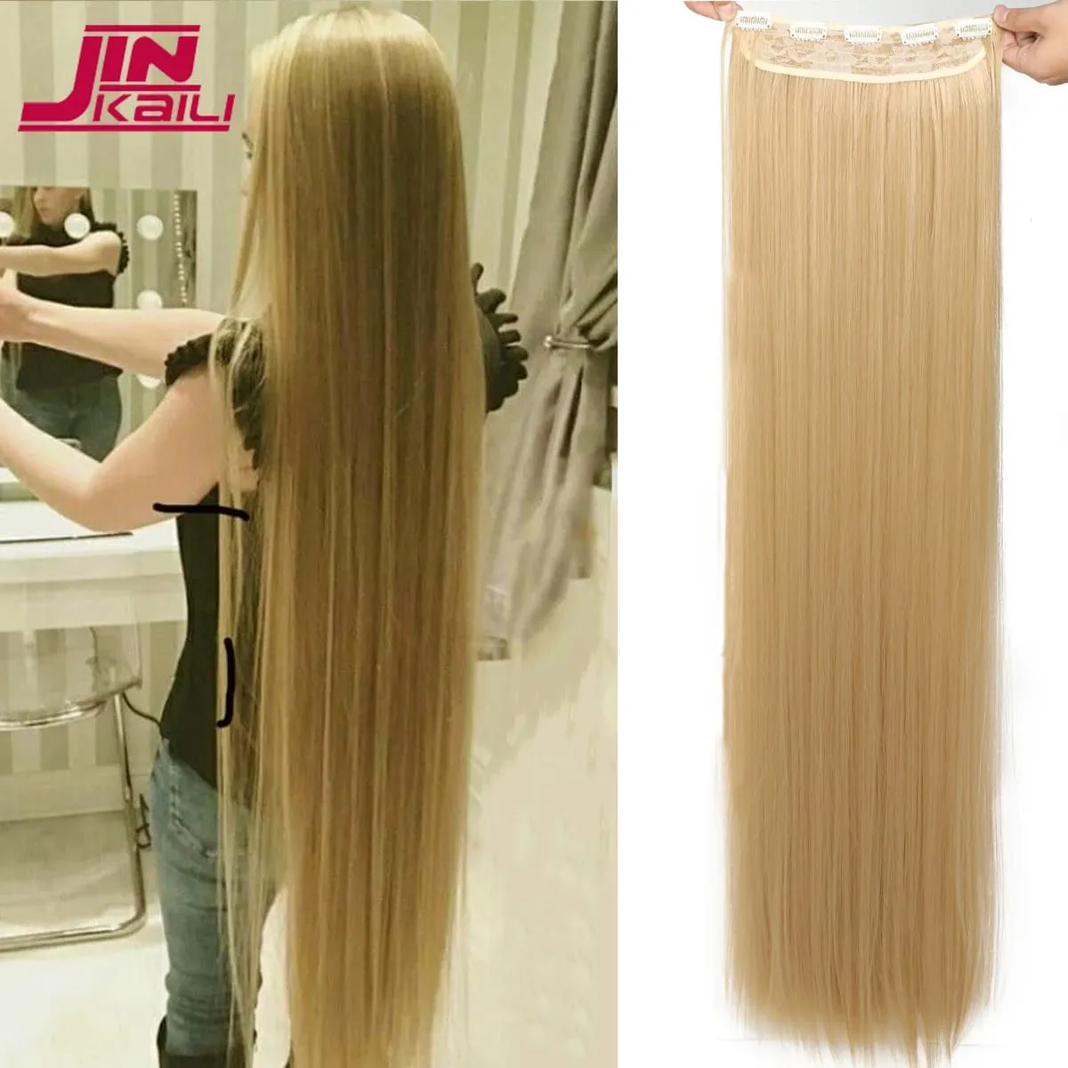 Synthetic 20-40 Inch Extra Long Straight Hair Extension 5 Clips Black Blonde Brown Red High Temperature Fake Hairpiece