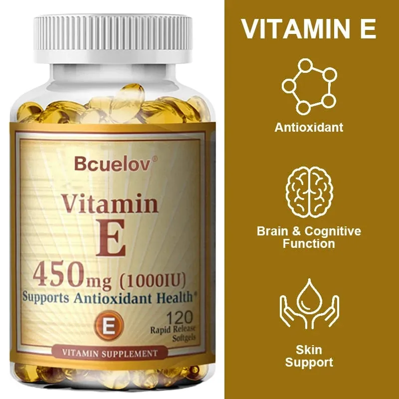 Bcuelov Vitamin E 1000 IE 450mg - til hudhår cirkulationssundhed immunsystemstøtte - antioxidanttilskud — image 3
