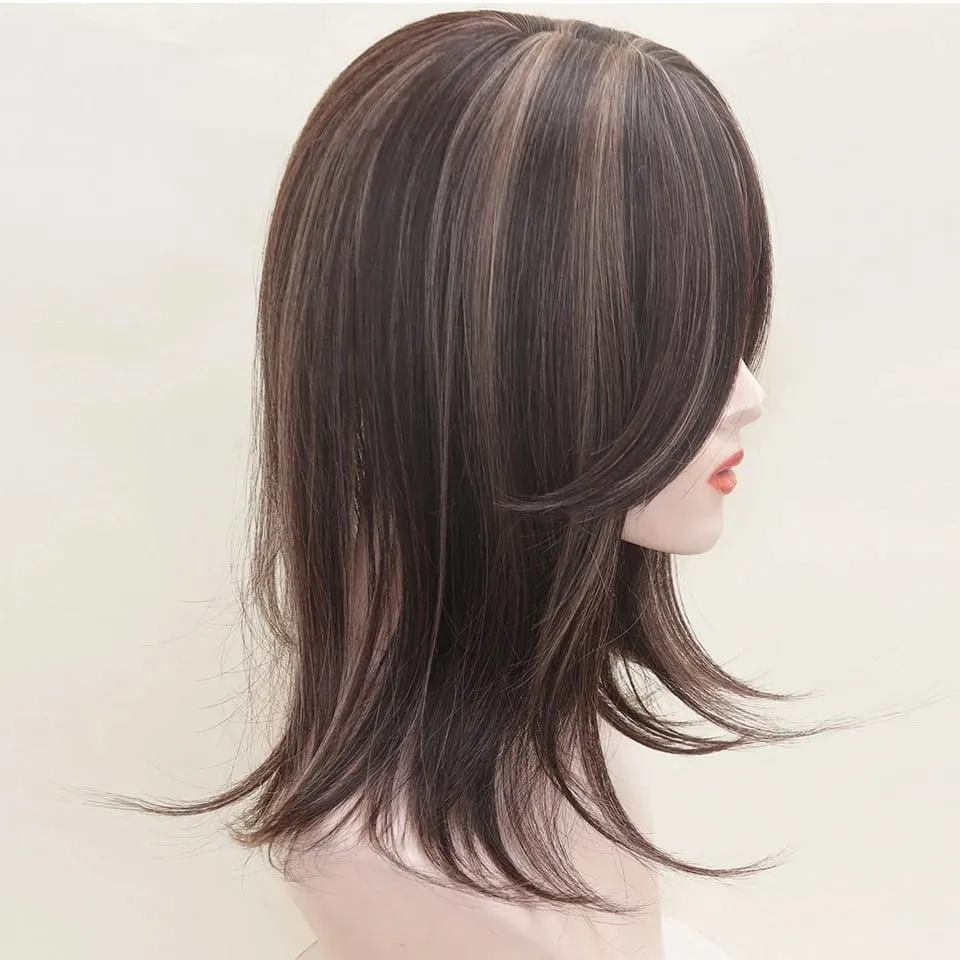 Synthetic Topper for Women Middle-Part Bangs Top Clip Topper Hair Extensions Cover Thinning Hair Grey Hair Increase Volume