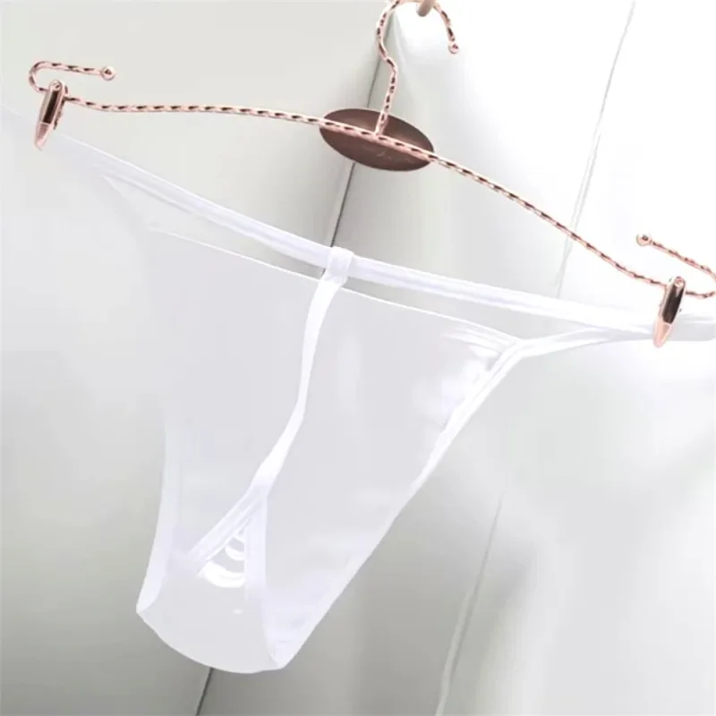 2PCS Men's T-back Thong Sexy Thin Strap Glossy Ice Silk Underwear Male U Convex Night Bikini Low Waist Plus Size Satin G-strings