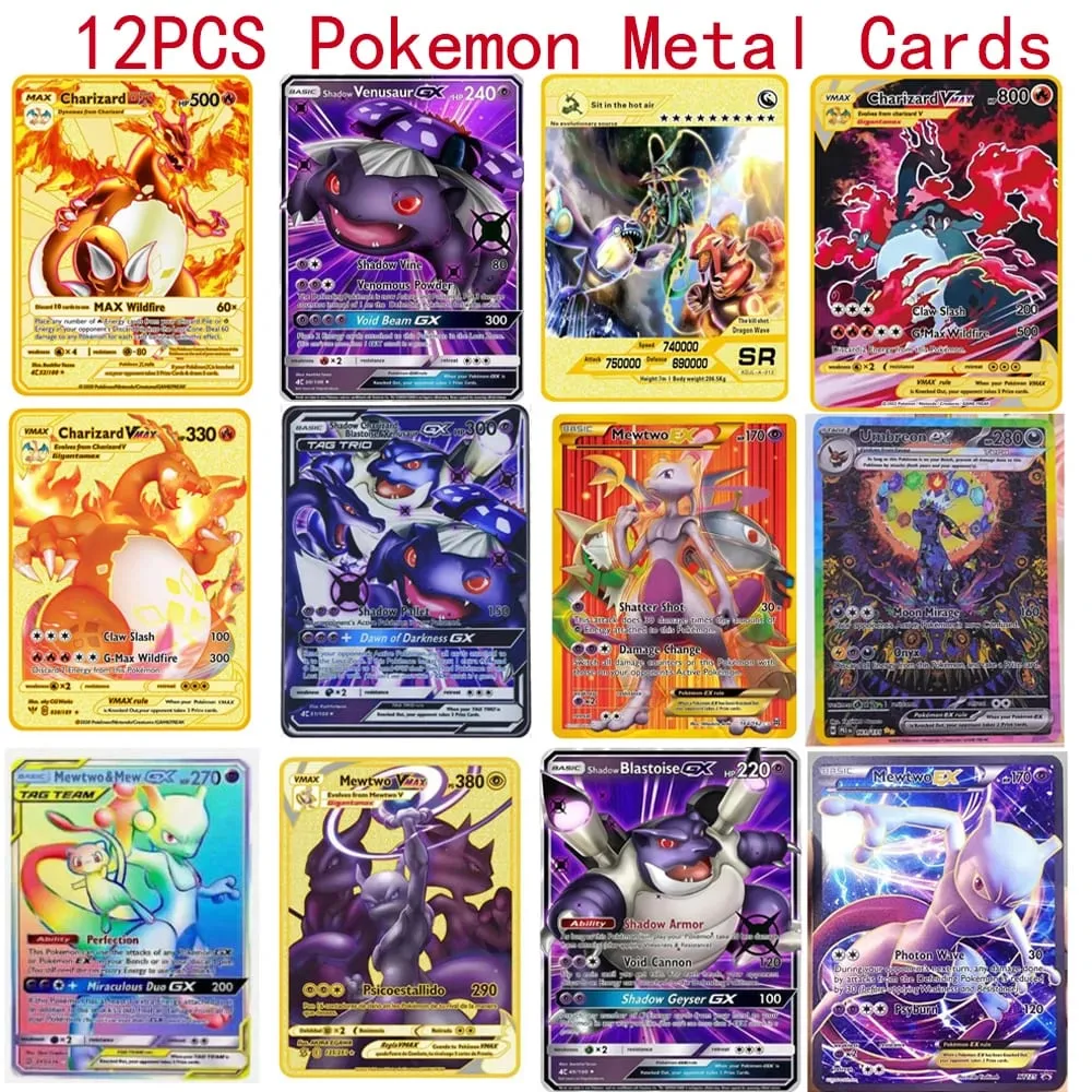 Pokémon Vmax Pokemon Cards Vstar GX V English Metal Card Anime Charizard Mewtwo Blastoise Shiny Letters Game Collection Card Toy