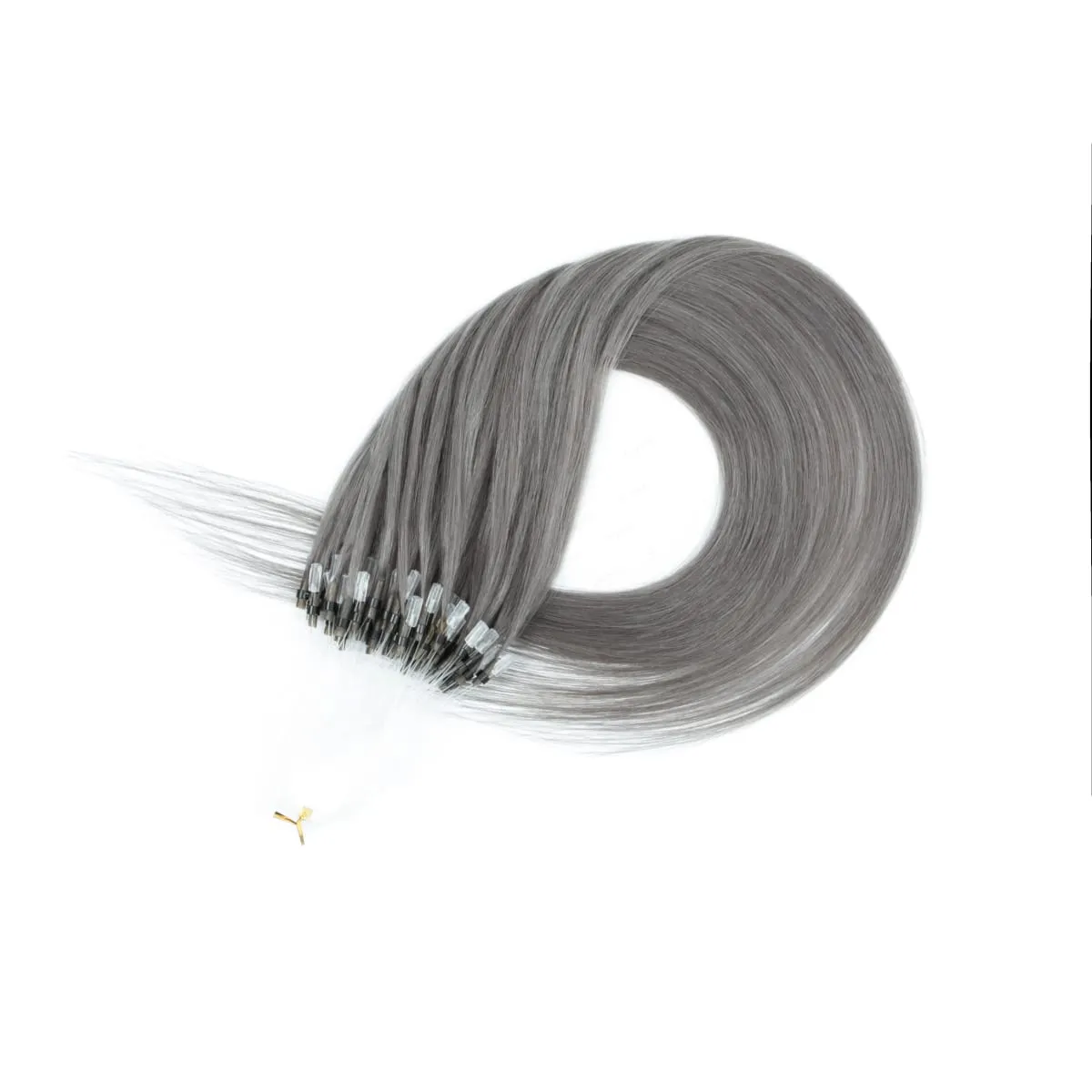 Colored Micro Link Hair Extensions Human Hair No Glue Virgin Human Hair for Women Girls 50 Strands Colorful 30G Gray