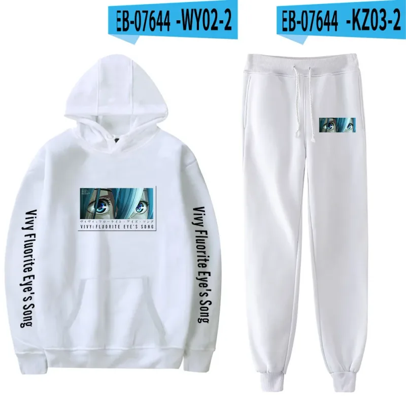 Harajuku Comfortable Vivy Fluorite Eye's Song Print Sweatshirt Sweatpants Hoodies+ Trousers Suit Boys/Girls 2 Piece Set Clothes