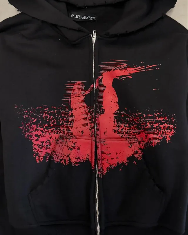 Y2K Retro Grunge Hip Hop Zip Up Hoodie Gothic μοτίβο Μεγάλα φαρδιά φούτερ Harajuku Γυναικεία streetwear Ανδρικά ρούχα