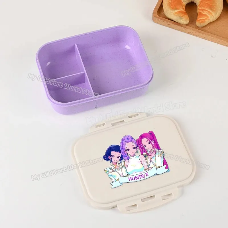Demon Hunters Lunch Box para sa Boy Girl Cute Mira Zoey Jinu Portable Plastic Bento Box na may Dinnerware Food Fruit Container