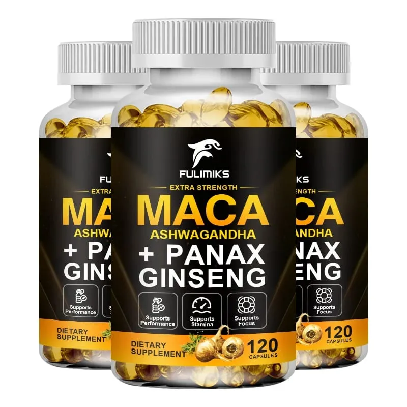 Triple Maca Blend with Ginseng & Ashwagandha Supplement Supports Reproductive Health Hormonal Balance Muscle & Stress Relief
