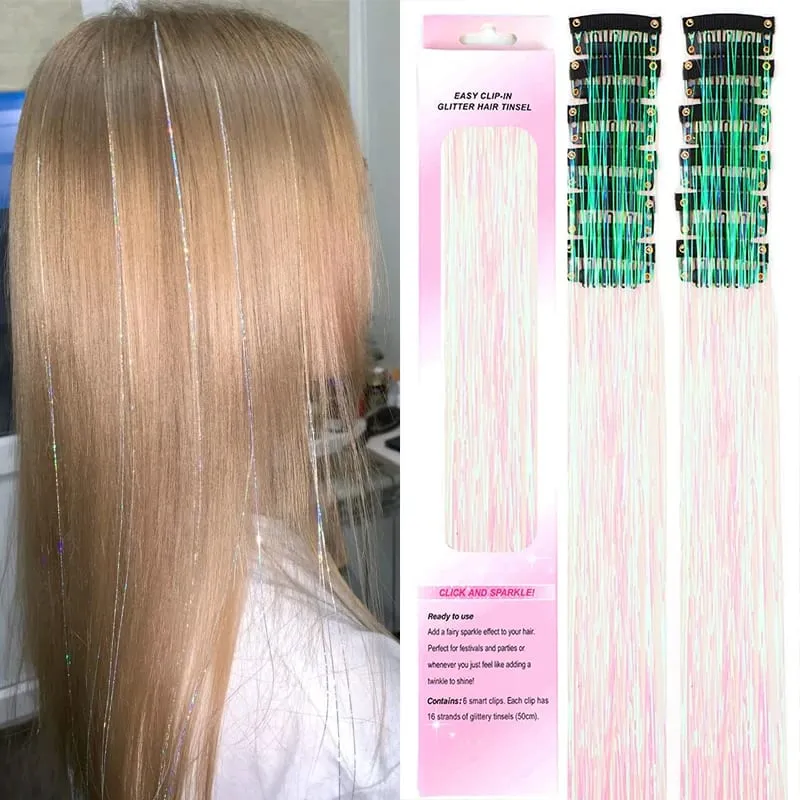 12 Uds. Extensiones de cabello de oropel con Clip morado, Kit de oropel para el cabello de colores, accesorios destacados para el cabello para mujeres y niños