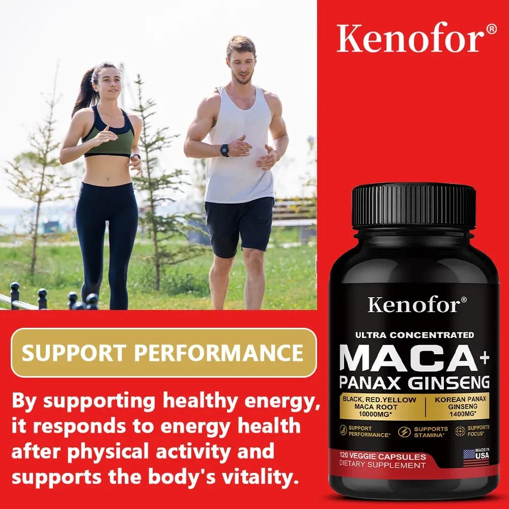 Organic Peruvian Maca Root Capsules - Black+Red+Yellow Blend for Energy & Performance Vegan Non-GMO Supplement for Men & Women