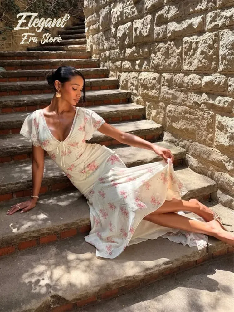 Chic Floral Puff Sleeve Women Maxi Dress Sexy V Neck Button Down Ruffle Slit Vestidos 2026 Summer New Lady Daily Party Sundress — image 3