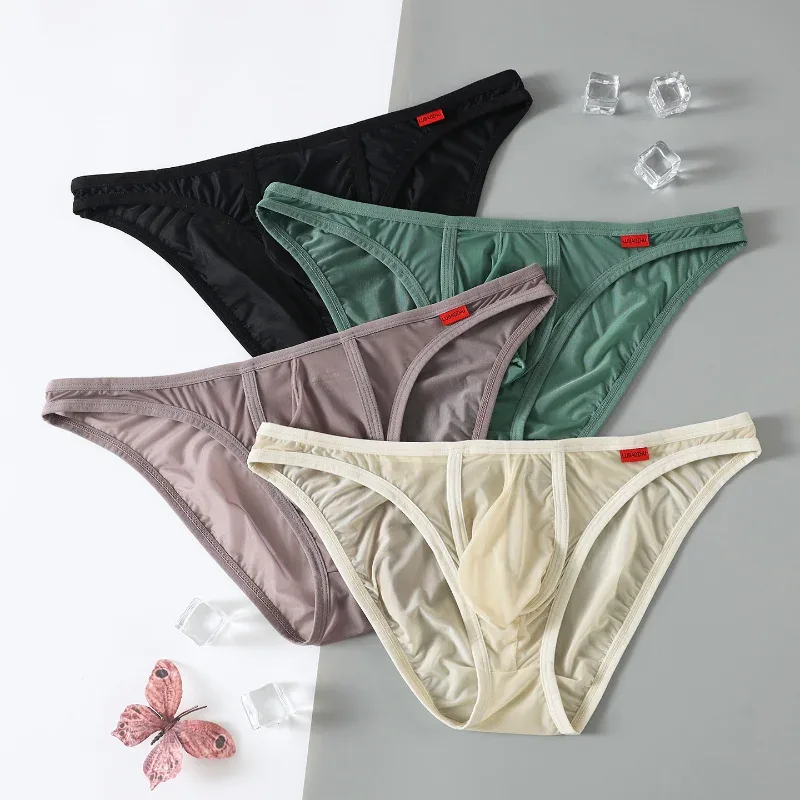 Men's Briefs Ultra-Thin Mesh Transparent Underwear Breathable Quick-Drying Low-Rise Sexy U Shaped Pouch Panties Tanga Slip