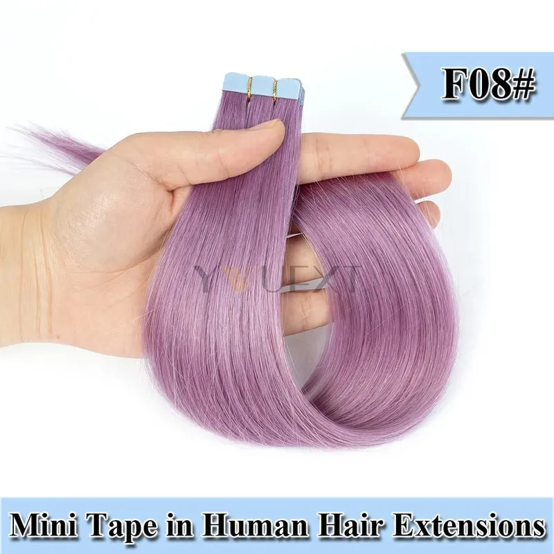 12-20 Inches Mini Tape in Human Hair in Fancy Colors Natural Straight Seamless Tape Hair Extensions for Outlet Hairstyles