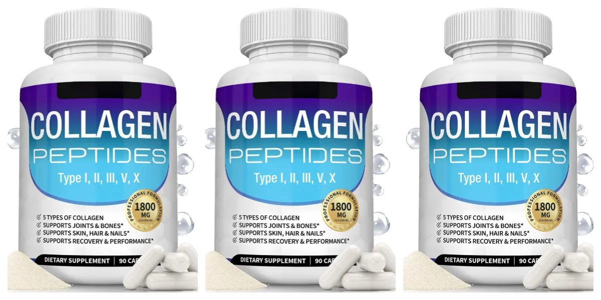 Collagen Peptides Capsules with 5 Types of Collagen for Joints Bones Skin Hair & Nails Wellness Support Adults 90 Capsules