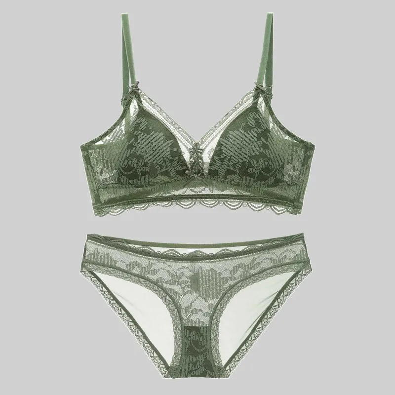 Women'S Bra And Panty 2 Pieces Set Soft Floral Lace Lingerie Set Mesh Sheer Underwear 여자속옷 판타지 세트 LenceríA Atrevida De Mujer