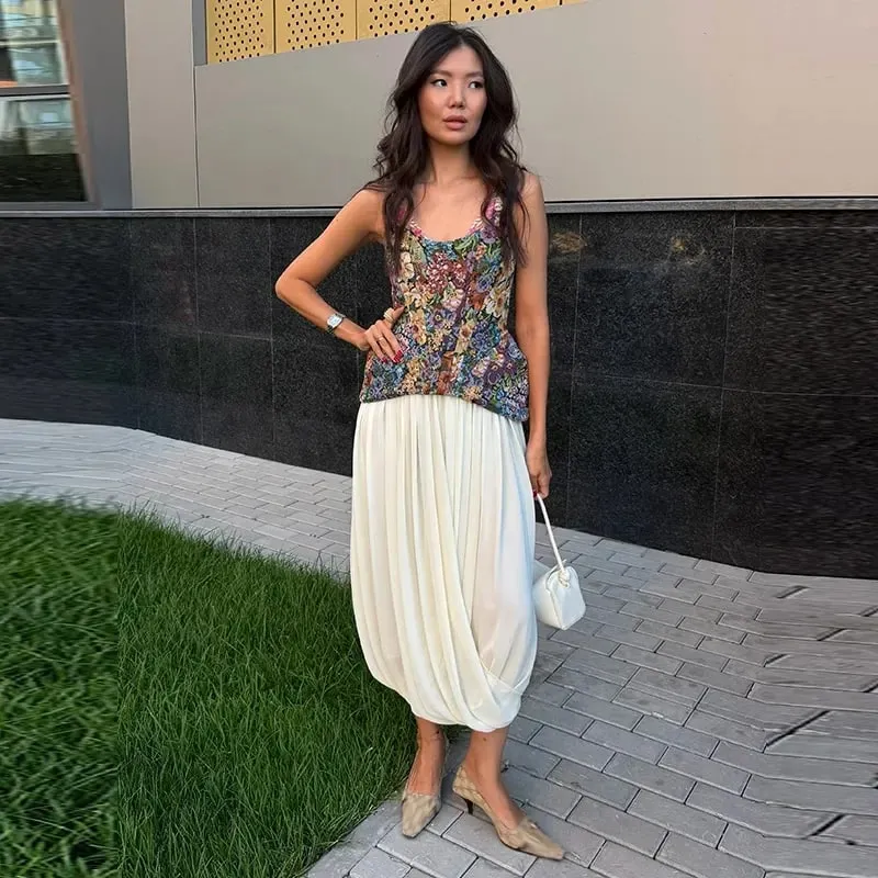 Elegant and Sexy Retro Printed Camisole Tight Corset Women's Backless Zipper Sleeveless Slim Fit High Street Party Vacation Top