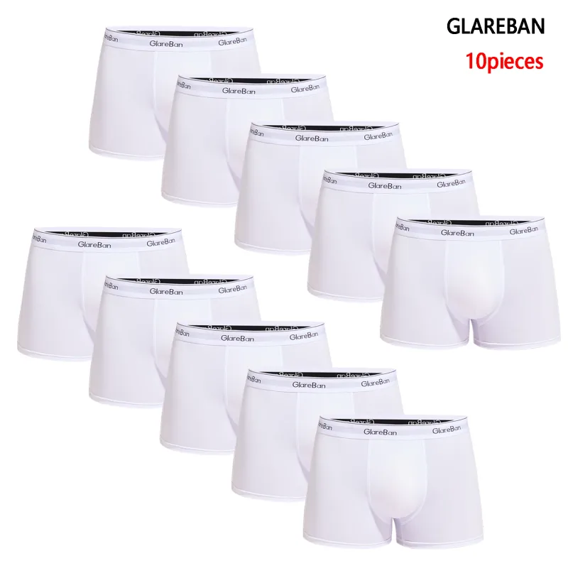 10pcs Pack White 2024 Men Panties Polyester Underwear Male Brand Boxer And Underpants For Homme Luxury Set Shorts Box Slip Kit