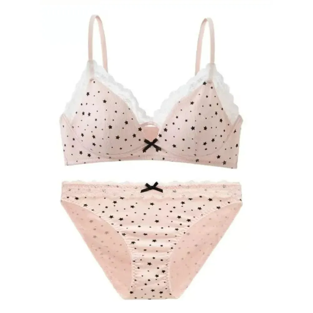 Womens Polka Dot Star Lace Wireless Bra Thin Push Up Anti Sag Bralette Small Chest Lift Teen Girls Casual Everyday Brassiere Hot