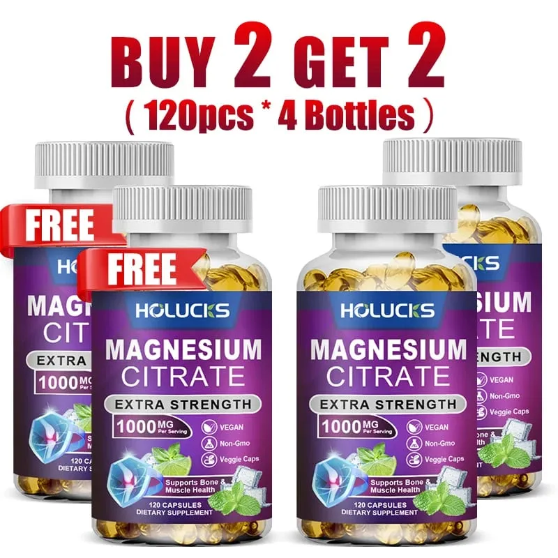 Beli 1 Gratis 1! Suplemen Magnesium Sitrat 1000mg untuk Menghilangkan Sembelit Kram Otot & Tidur Lebih Baik Wanita & Pria