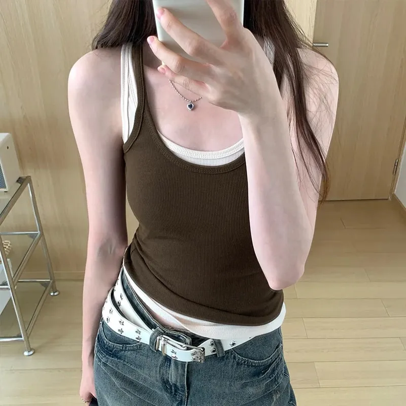 Zjaiss 2026 Summer Women Tank Top Slim Fit U-Neck Sleeveless Cami Top Trendy Solid Color Versatile Y2K Camisole for Outdoor Wear
