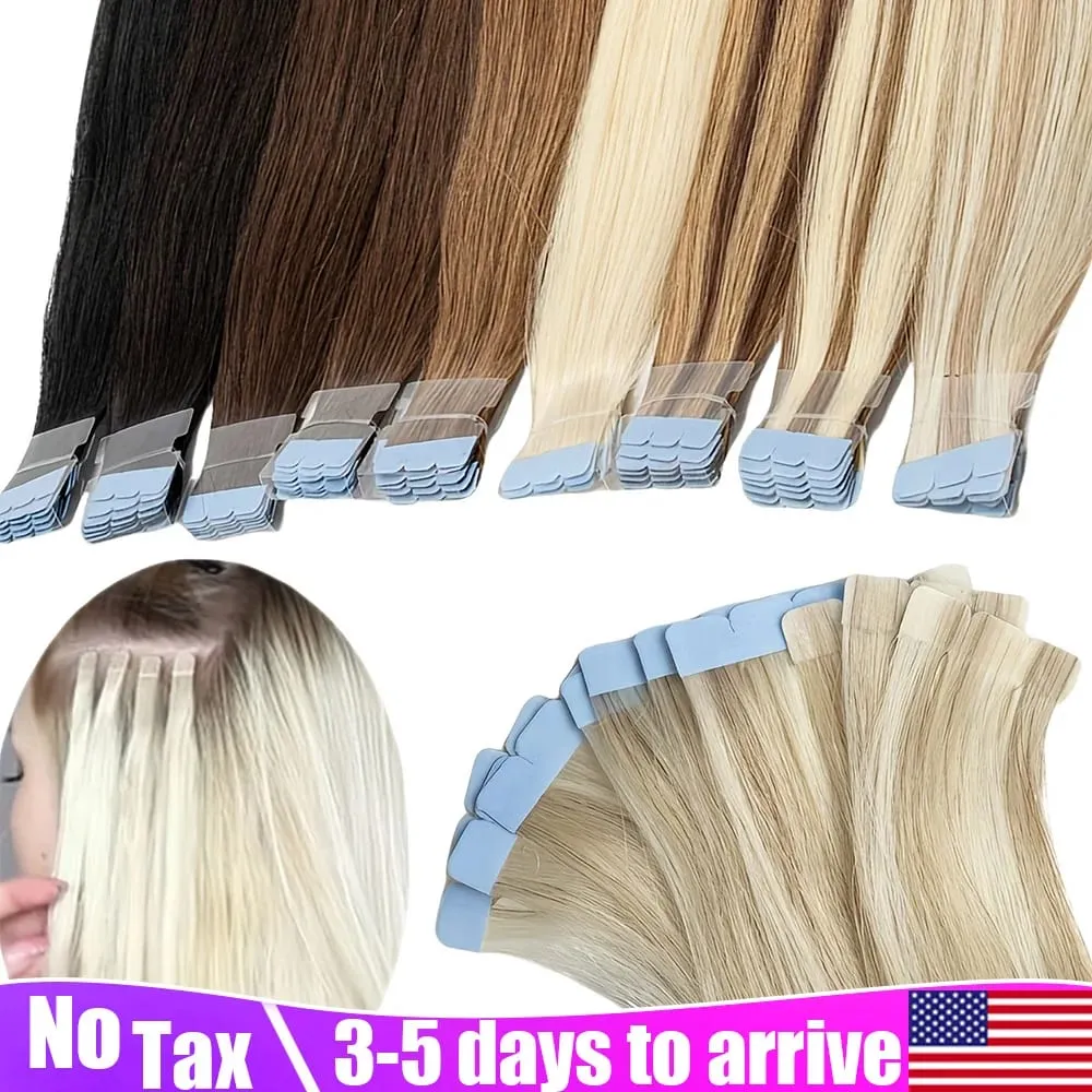 12-20inches Natural Blonde Mini Tape in Human Hair Extensions Double Side Invisible Seamless Tape Ins Hair 10pcs/Pack Natural Straight Black Blonde Balayge Brown Mini Tape In Hair
