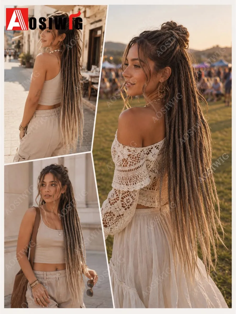 Long Dreadlocks Clip In Hair Extensions for Women Synthetic Braided Hairpieces Boho Faux Locs Hair Braids Festival Party Hair Ac